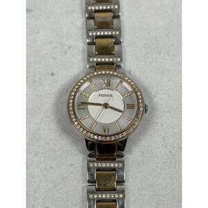 Fossil Watch Womens 29mm Pave Bezel Virginia Glitz Two Tone 7.25" New Battery